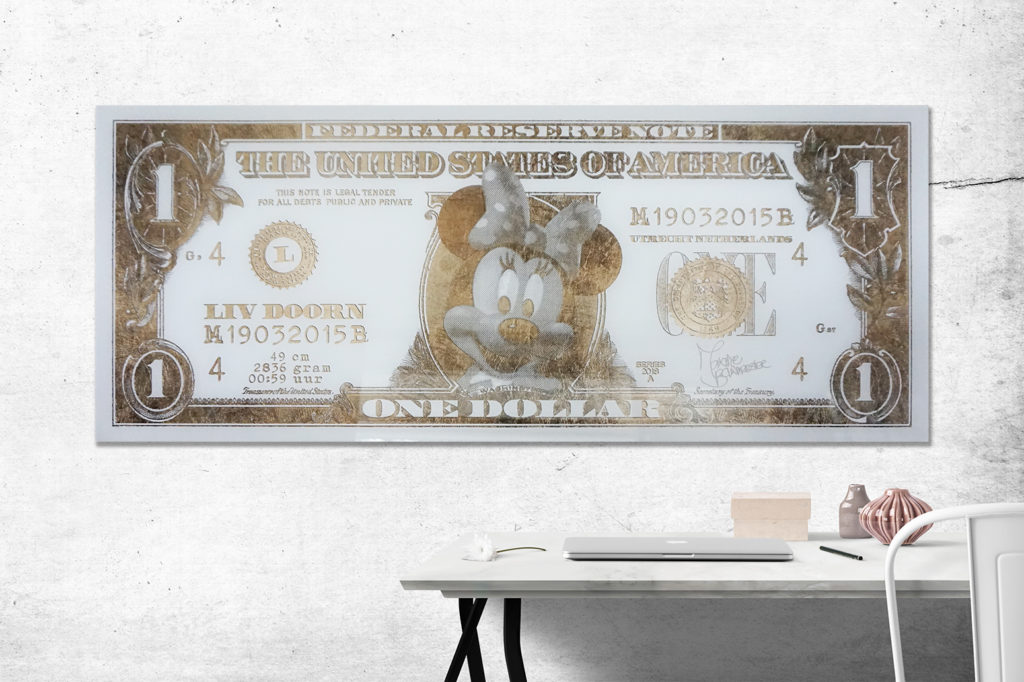 PERSONALISED MINNIE DOLLAR | Goud geboortebordje kunstwerk cadeau kunst art geboorte geboortetegeltje geboortecadeau disneyart